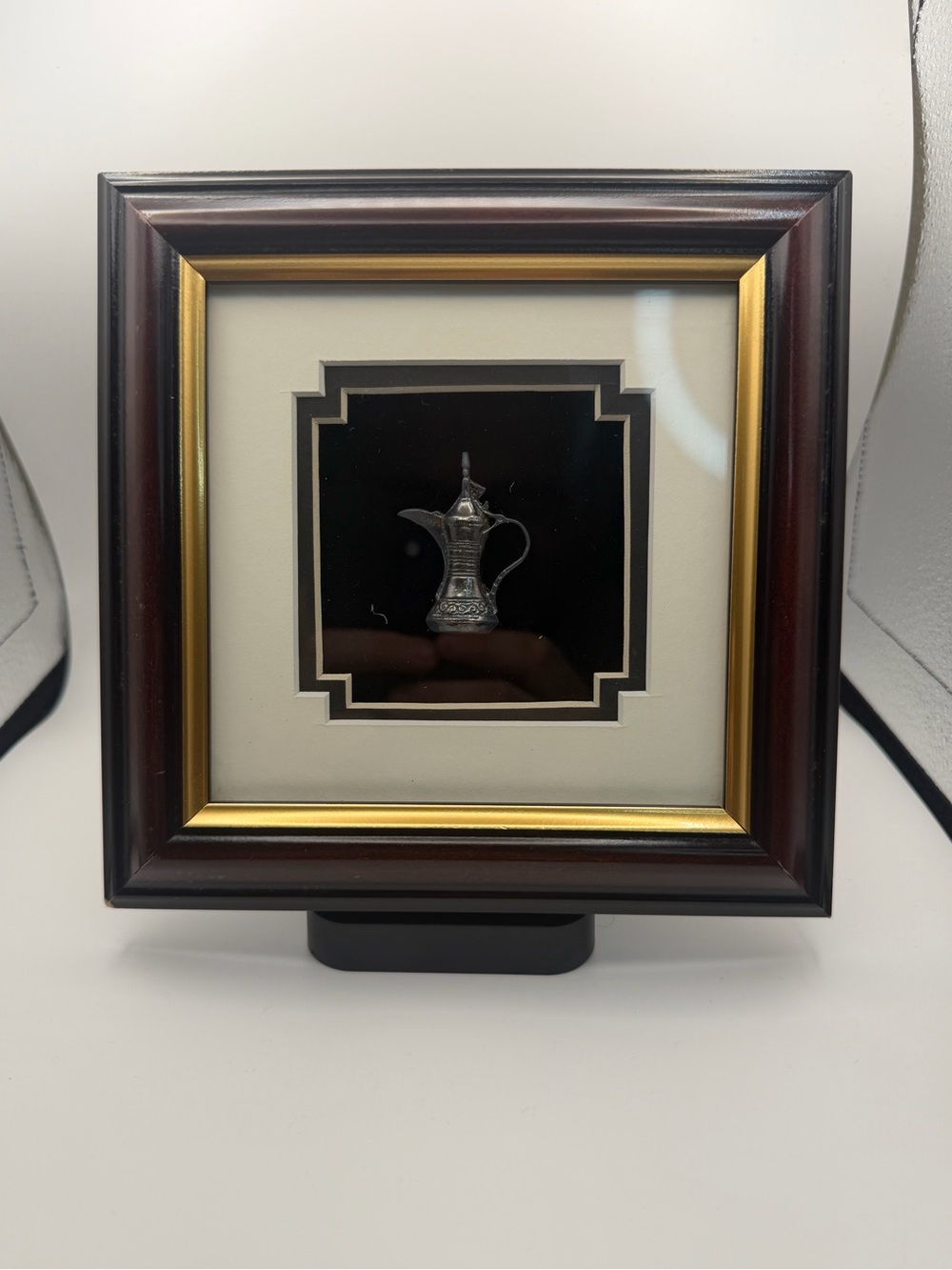 vintage Framed 925 Sterling Silver Dallah Arabic Coffee Pot Art Display